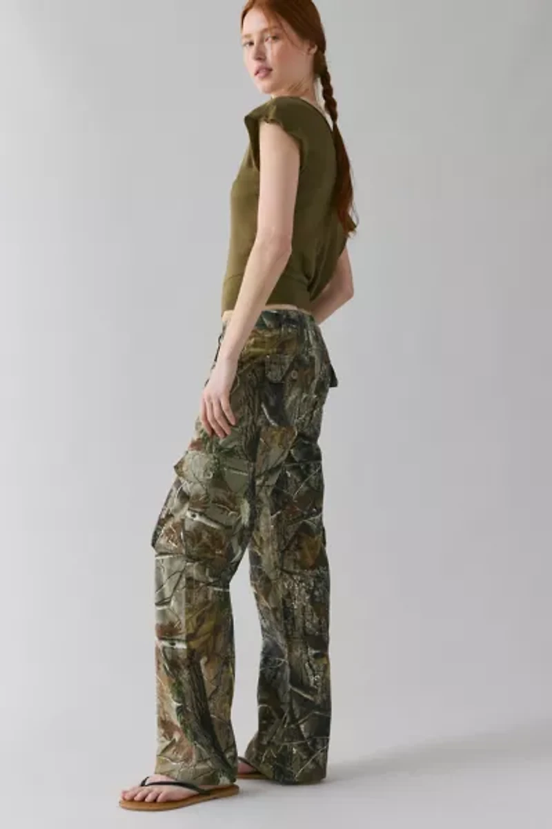 Vintage By UO Tree Camo Pink Waistband Cargo Pant