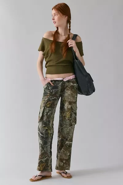 Vintage By UO Tree Camo Pink Waistband Cargo Pant