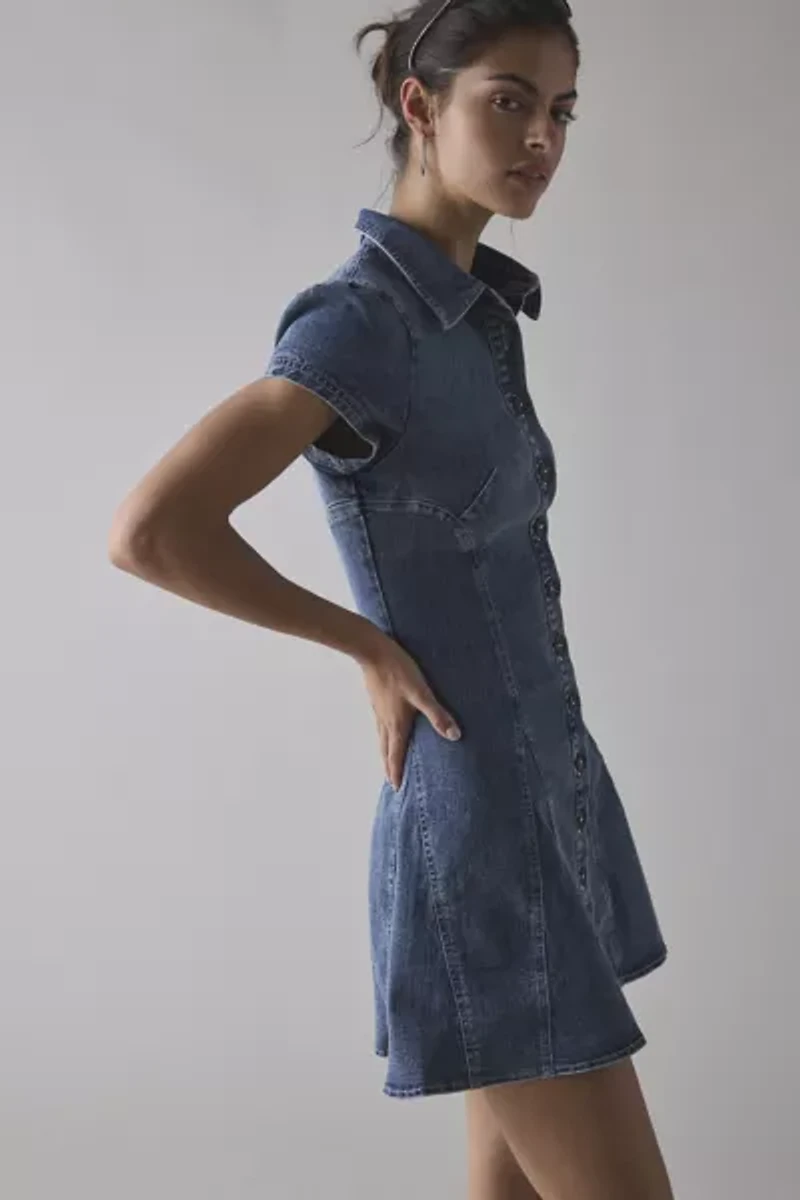 BDG For Keeps Seamed Button Front Denim Mini Dress
