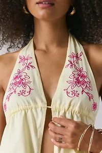 Motel Kayria Floral Embroidered Open Tie-Back Halter Top