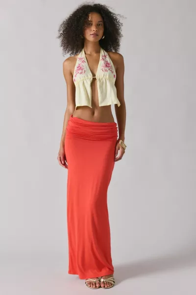 Motel Kayria Floral Embroidered Open Tie-Back Halter Top