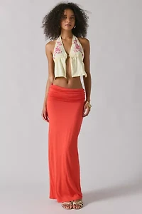 Motel Kayria Floral Embroidered Open Tie-Back Halter Top