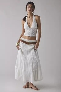 Motel Cosimo Jacquard Semi-Sheer Lace Cropped Halter Top
