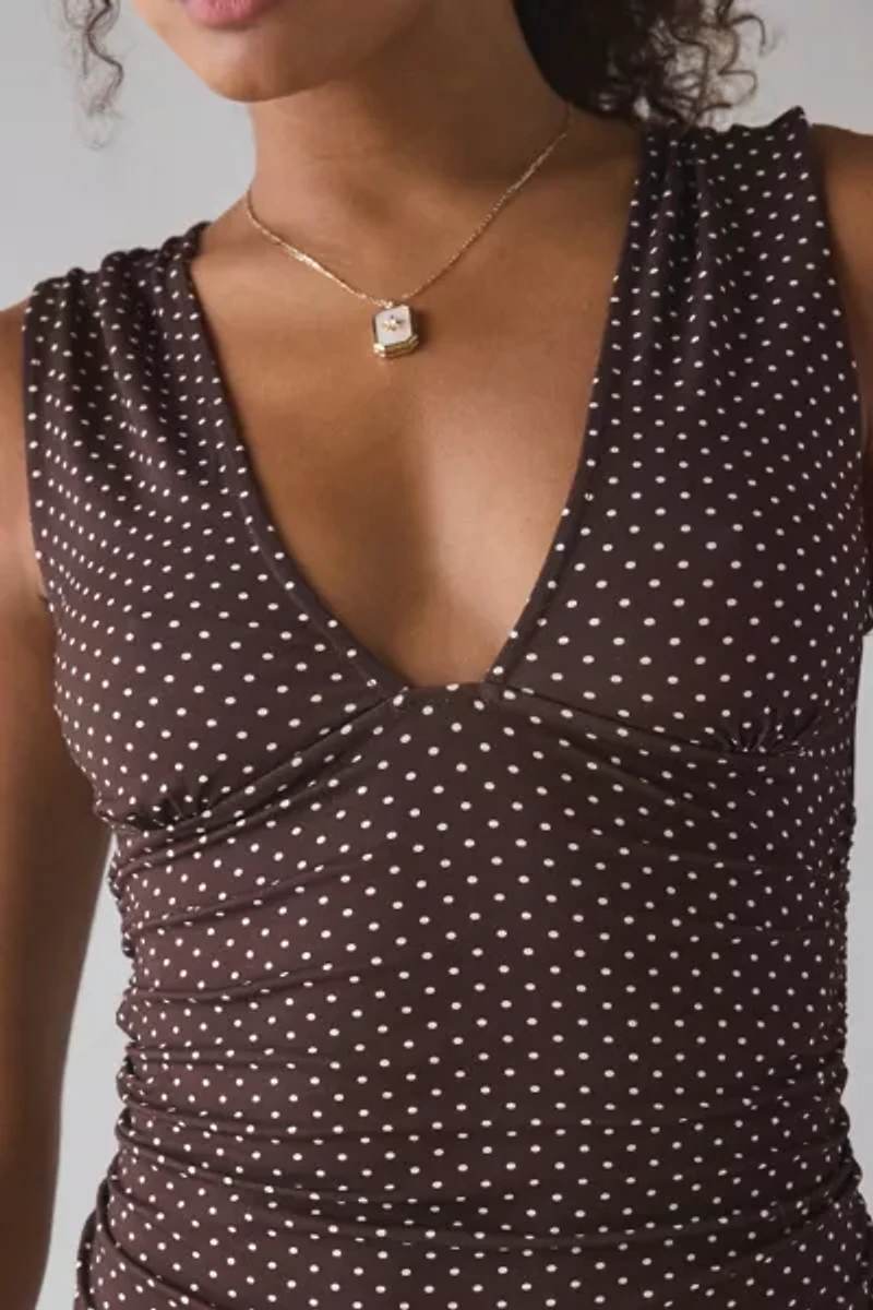 Motel Lycia Polka Dot Plunge Cropped Tank Top