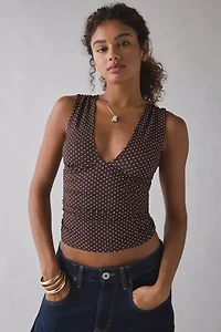 Motel Lycia Polka Dot Plunge Cropped Tank Top