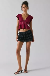 Motel Leisma Plunging Studded Frill Peplum Top