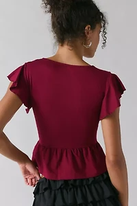 Motel Leisma Plunging Studded Frill Peplum Top