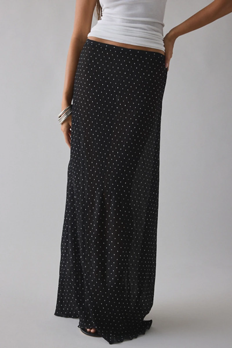 Lioness Ford Onyx Polka Dot Semi-Sheer Mesh Maxi Skirt
