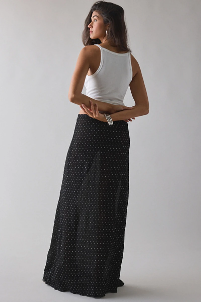Lioness Ford Onyx Polka Dot Semi-Sheer Mesh Maxi Skirt