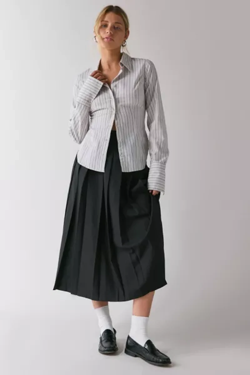 Lioness Fame Buckle Detail Pleated Midi Skirt