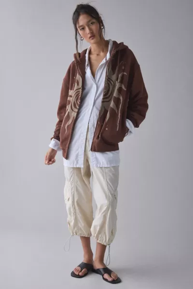BDG Dusty Bleached Sun Graphic Oversized Zip-Up Hoodie Sweatshirt