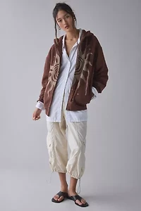 BDG Dusty Bleached Sun Graphic Oversized Zip-Up Hoodie Sweatshirt