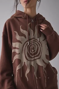 BDG Dusty Bleached Sun Graphic Oversized Zip-Up Hoodie Sweatshirt