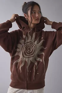 BDG Dusty Bleached Sun Graphic Oversized Zip-Up Hoodie Sweatshirt