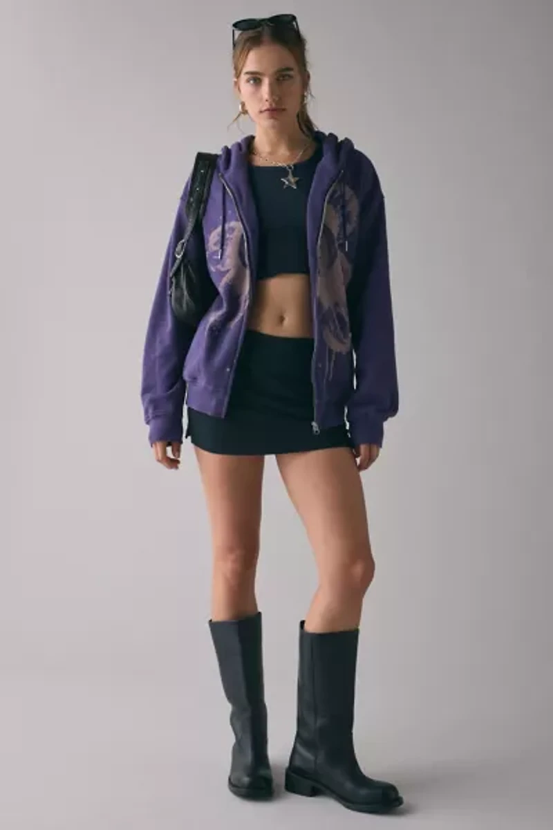BDG Dusty Bleached Flower Graphic Oversized Zip-Up Hoodie Sweatshirt