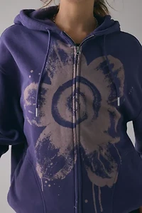BDG Dusty Bleached Flower Graphic Oversized Zip-Up Hoodie Sweatshirt