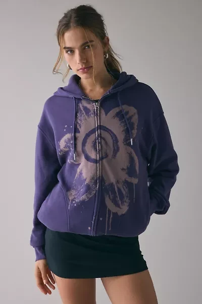 BDG Dusty Bleached Flower Graphic Oversized Zip-Up Hoodie Sweatshirt
