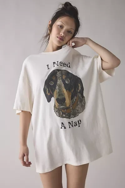 Kimchi Blue I Need A Nap Dog Graphic Oversized T-Shirt Dress