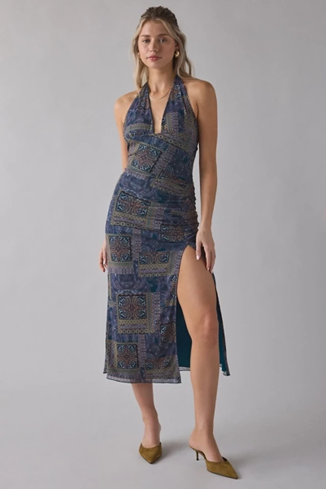formal halter midi dress Paola Halter Linen Midi Dress  Cattivo