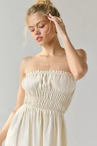 ReMADE By UO Made LA EcoVero™ Linen Ruched Tube Midi Dress