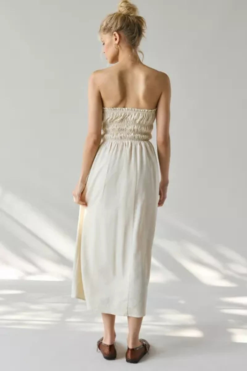 ReMADE By UO Made LA EcoVero™ Linen Ruched Tube Midi Dress