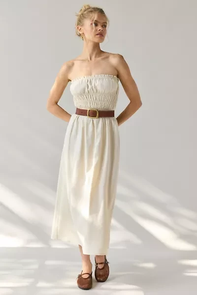 ReMADE By UO Made LA EcoVero™ Linen Ruched Tube Midi Dress