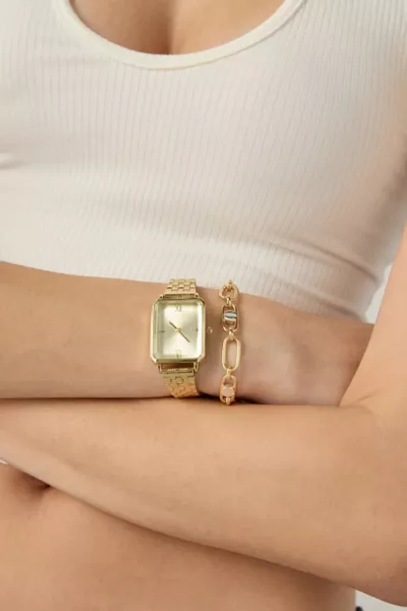 Mother Of Pearl Metal Rectangle Watch