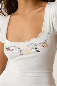 Kimchi Blue Laina Coquette Charm Graphic Scoop Neck Puff Sleeve Tee