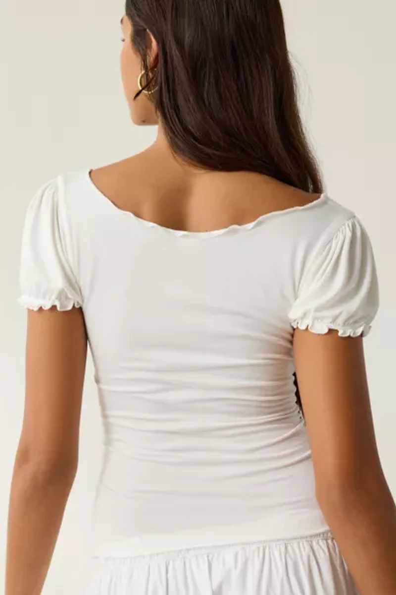 Kimchi Blue Laina Coquette Charm Graphic Scoop Neck Puff Sleeve Tee