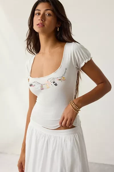 Kimchi Blue Laina Coquette Charm Graphic Scoop Neck Puff Sleeve Tee