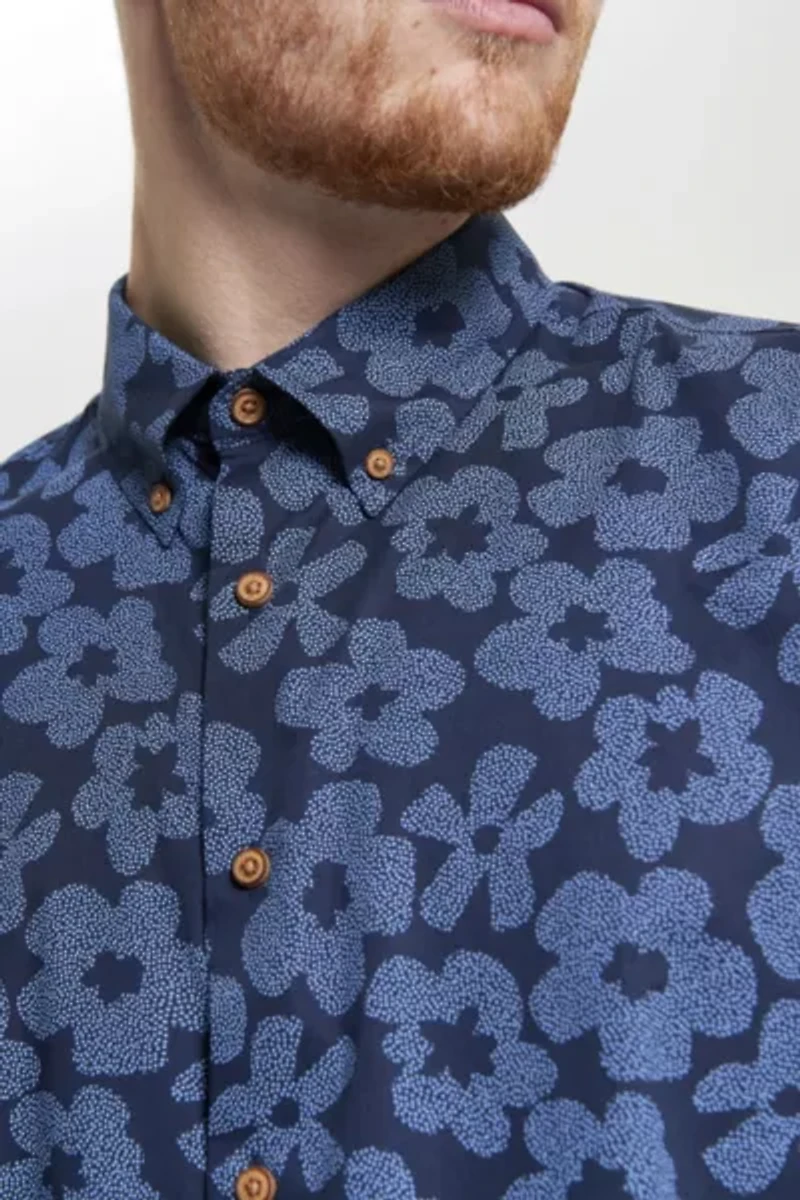 Ben Sherman Stipple Floral Print Short Sleeve Button-Down Shirt