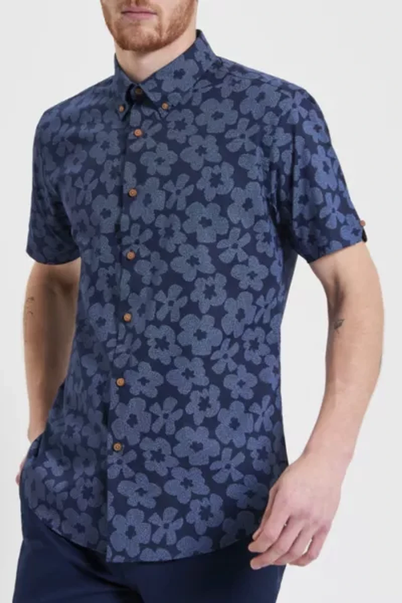 Ben Sherman Stipple Floral Print Short Sleeve Button-Down Shirt