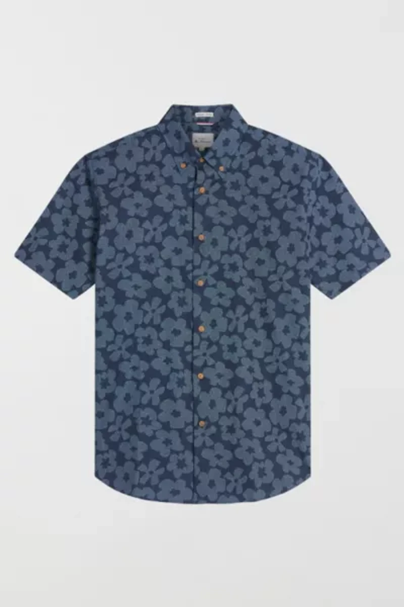 Ben Sherman Stipple Floral Print Short Sleeve Button-Down Shirt
