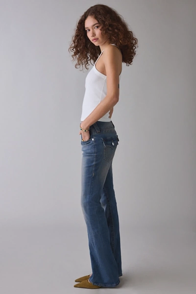 True Religion Joey Radiant Pearl Low-Rise Flap Flare Jean