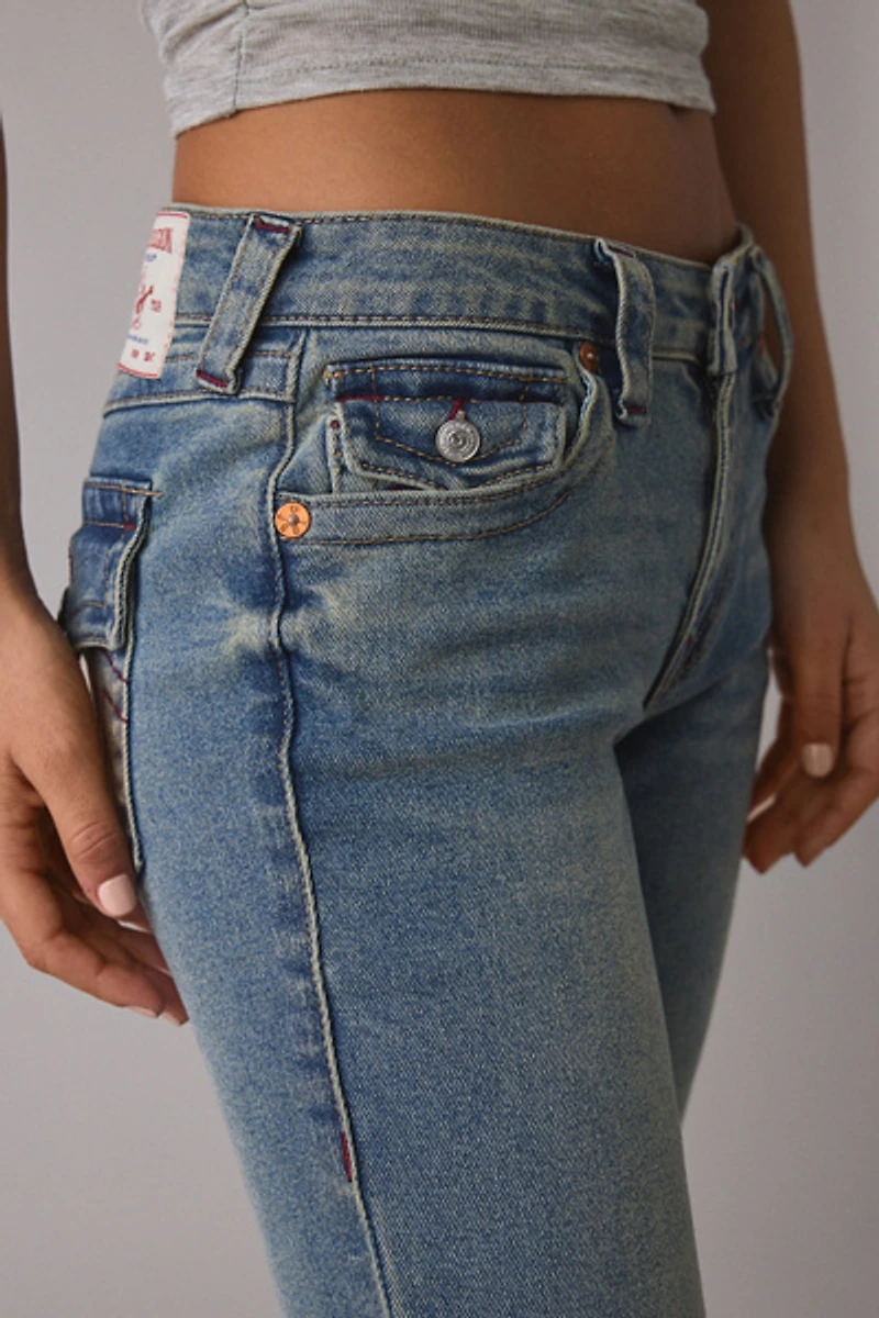 True Religion Becca Ice Veil Low-Rise Flap Bootcut Jean