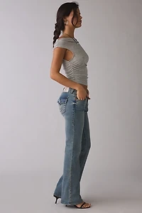 True Religion Becca Ice Veil Low-Rise Flap Bootcut Jean