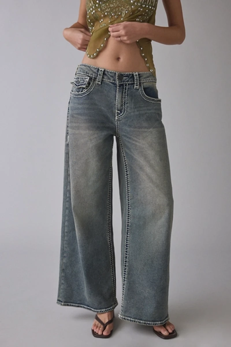 True Religion Jessie Ice Veil Big T Flap Super Baggy Jean
