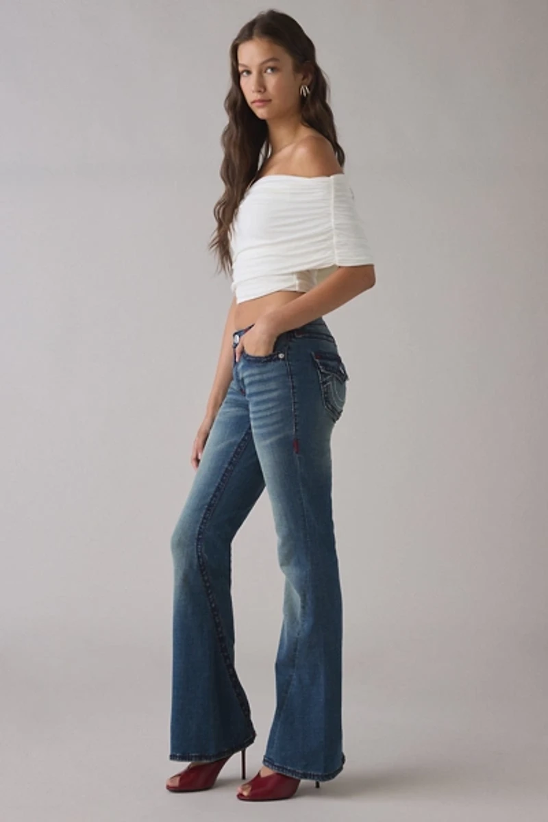 True Religion Joey Aqua Drift Super T Low-Rise Flare Jean