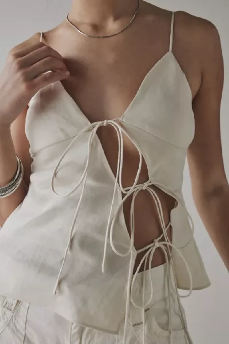 Lioness Mariah Linen-Blend Asymmetric Tie-Front Cami