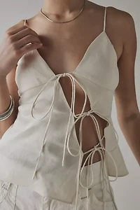 Lioness Mariah Linen-Blend Asymmetric Tie-Front Cami