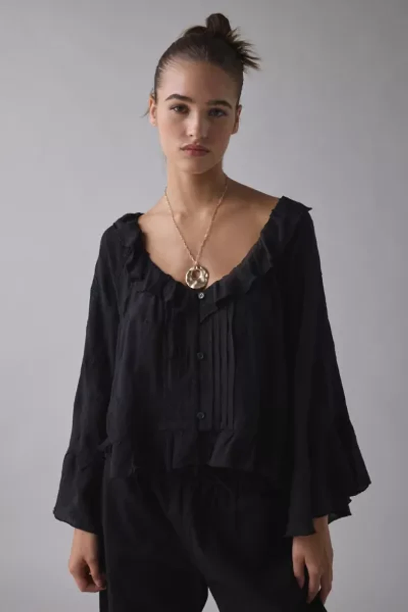 Kimchi Blue Joni Embroidered 3/4 Sleeve Ruffle Blouse