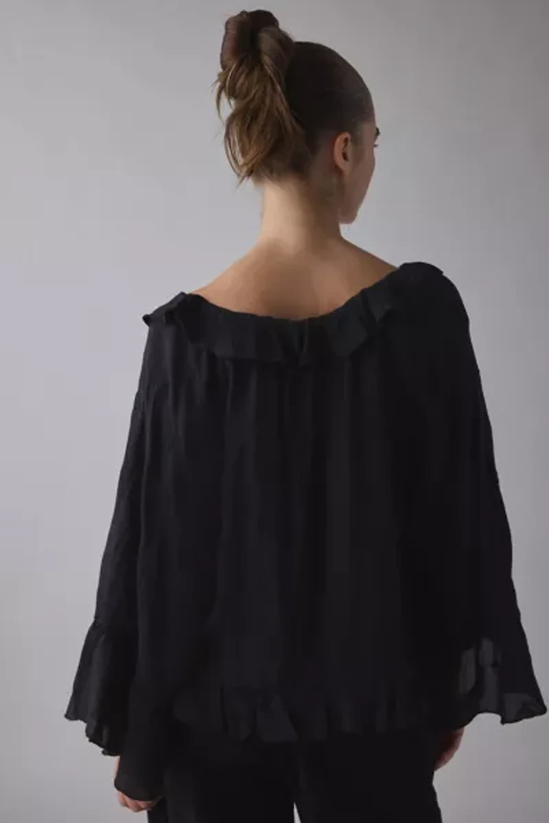 Kimchi Blue Joni Embroidered 3/4 Sleeve Ruffle Blouse