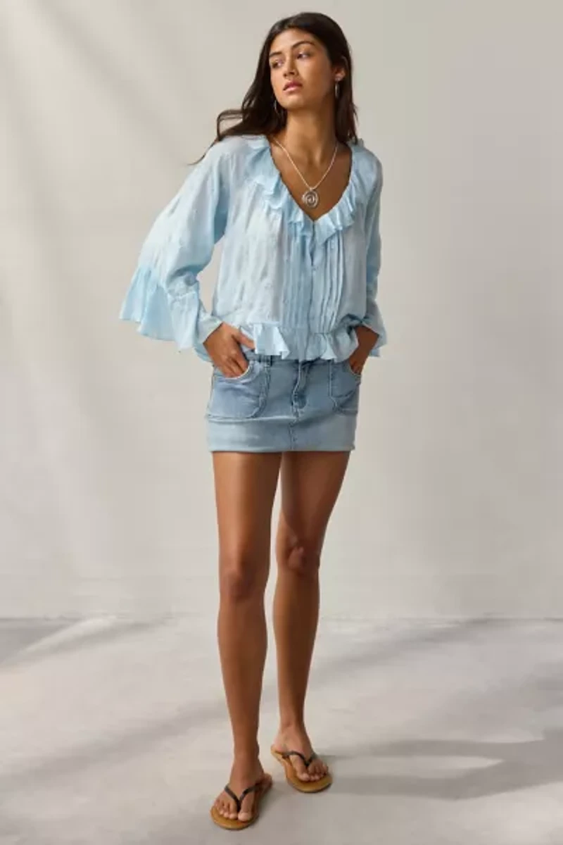 Kimchi Blue Joni Embroidered 3/4 Sleeve Ruffle Blouse