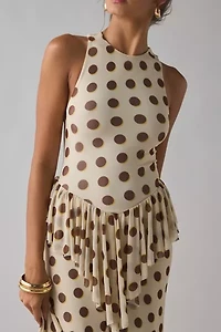 AFRM Bovina Asymmetrical Ruffle Mesh Maxi Dress