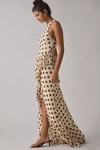 AFRM Bovina Asymmetrical Ruffle Mesh Maxi Dress