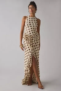 AFRM Bovina Asymmetrical Ruffle Mesh Maxi Dress
