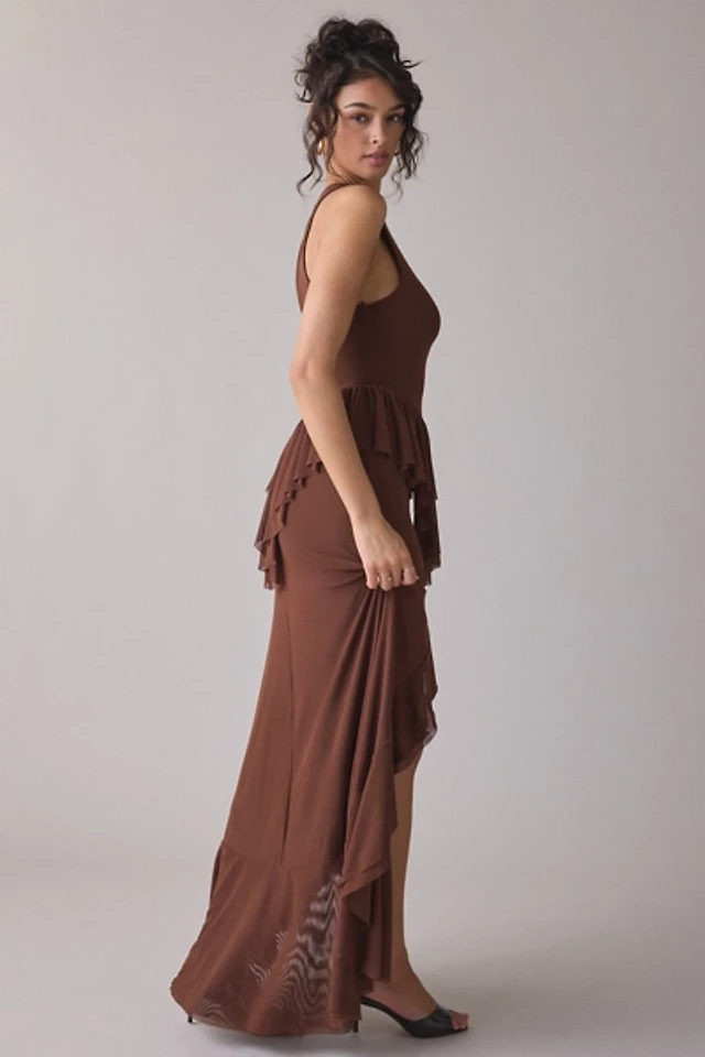 AFRM Bovina Asymmetrical Ruffle Mesh Maxi Dress | The Summit