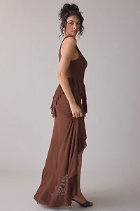 AFRM Bovina Asymmetrical Ruffle Mesh Maxi Dress