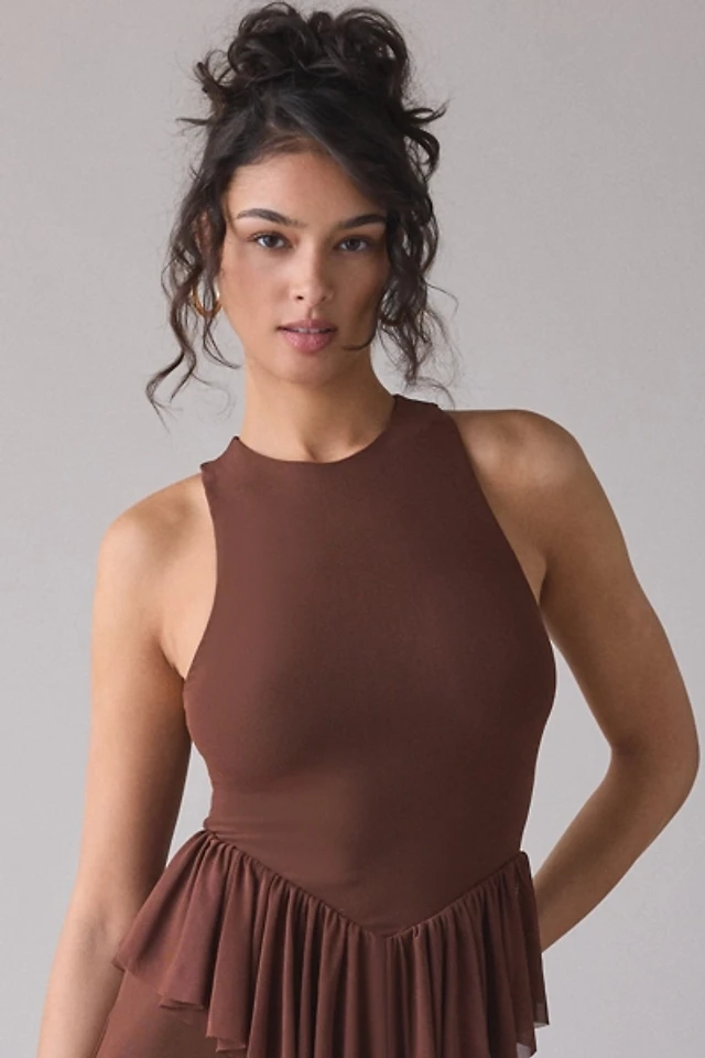 AFRM Bovina Asymmetrical Ruffle Mesh Maxi Dress | The Summit