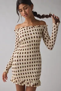 AFRM Peck Gold Halo Dot Mesh Off-The-Shoulder Bodycon Mini Dress